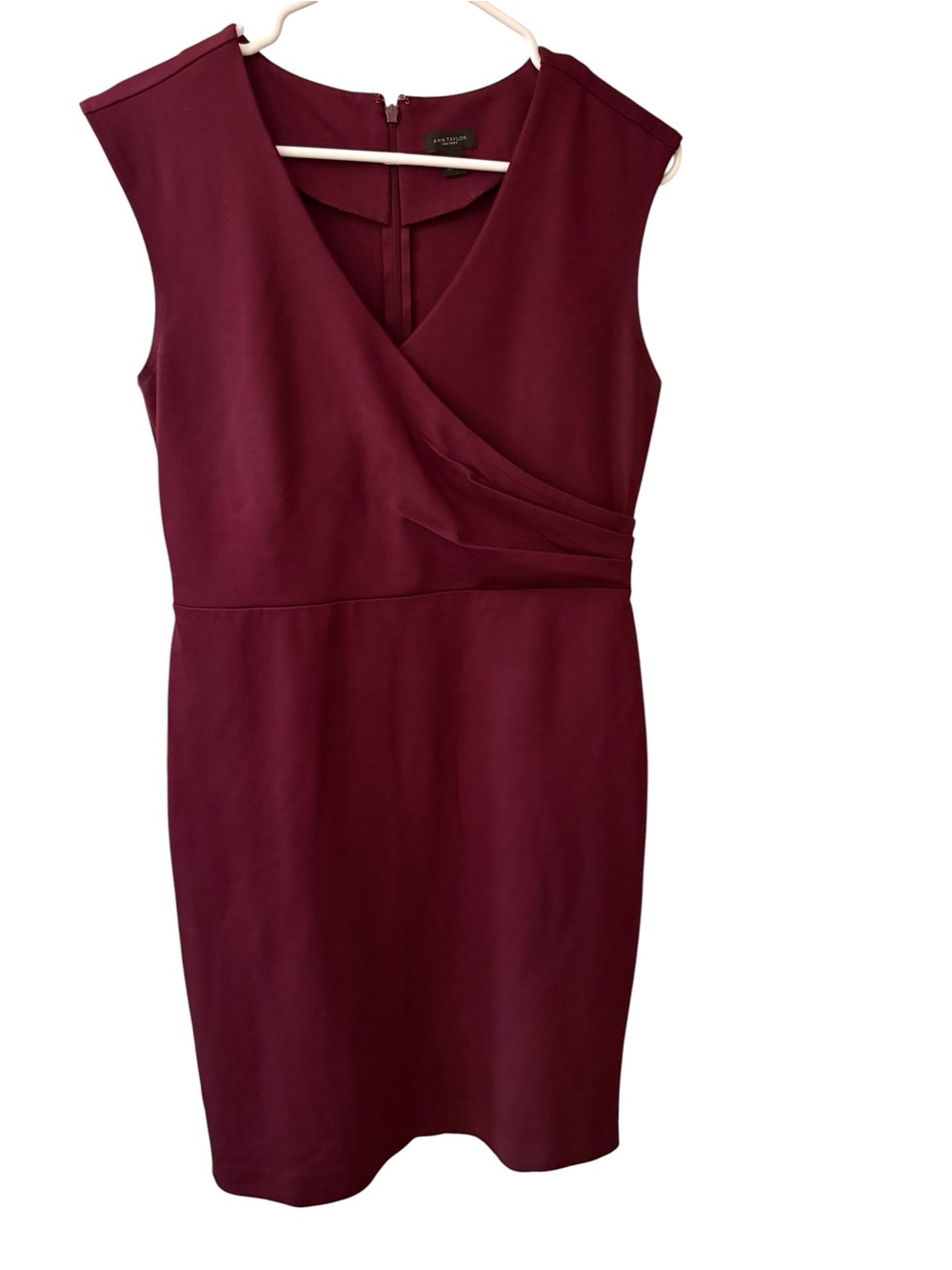 Ann Taylor Sleeveless Faux-Wrap Midi Dress - Burgundy